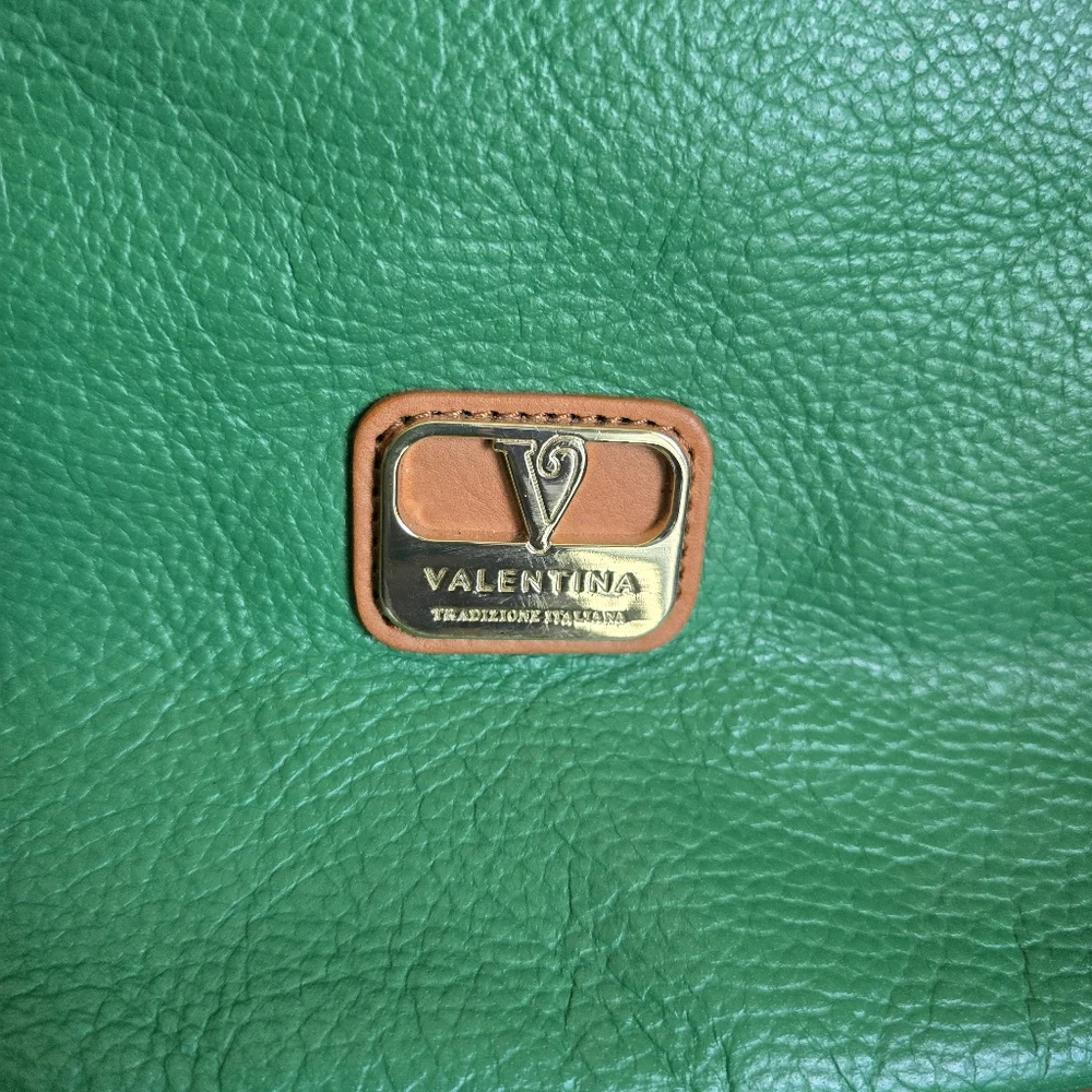 Valentina Green and Tan Hobo Bag with Leather Accents - Picture 5 of 10